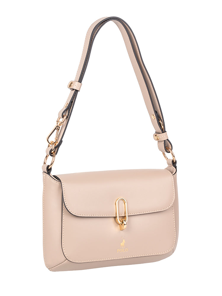 Polo Box Calf Flapover with Lock - Beige