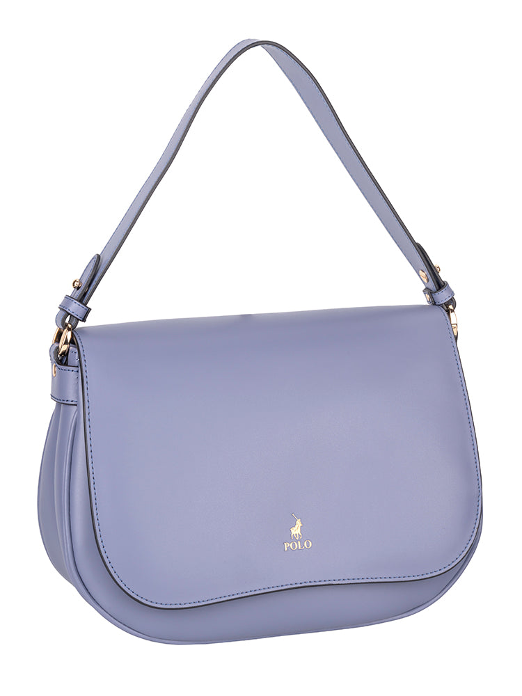 Polo Box Calf Flapover Shoulder Bag - Blue