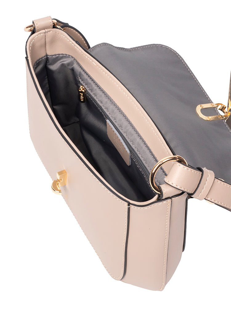 Polo Box Calf Flapover with Lock - Beige