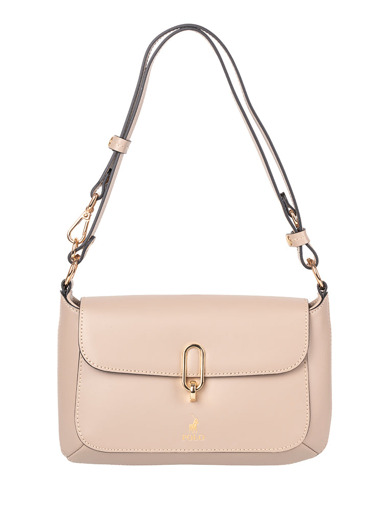 Polo Box Calf Flapover with Lock - Beige