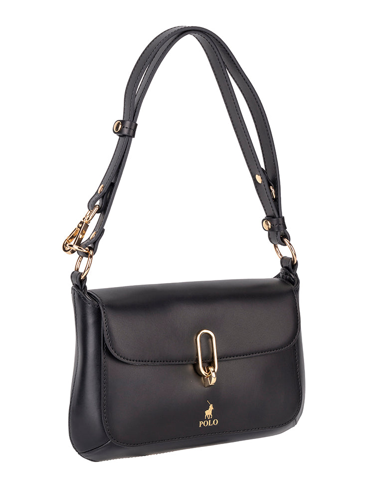 Polo Box Calf Flapover with Lock - Black