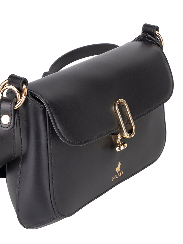 Polo Box Calf Flapover with Lock - Black