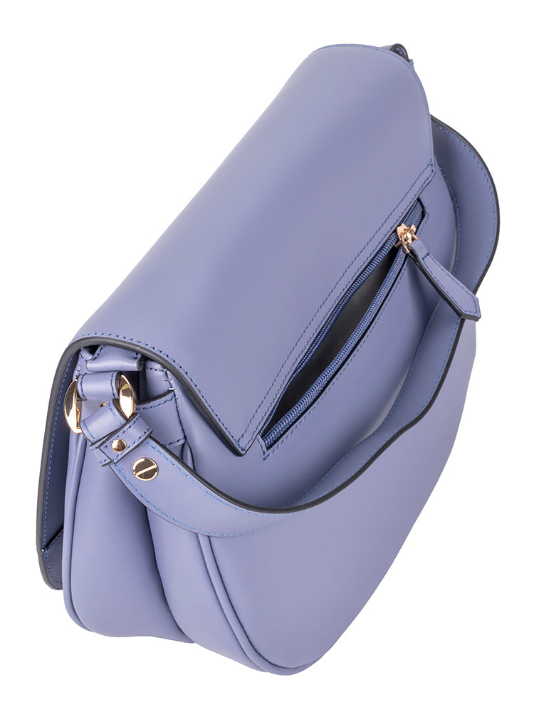 Polo Box Calf Flapover Shoulder Bag - Blue