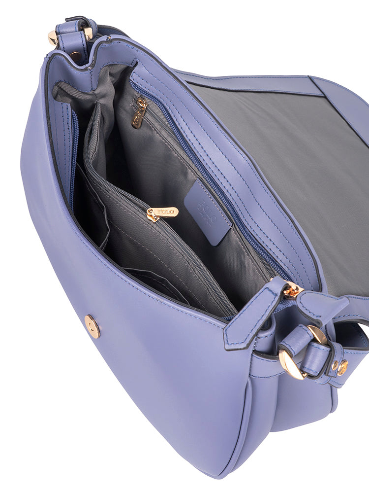 Polo Box Calf Flapover Shoulder Bag - Blue
